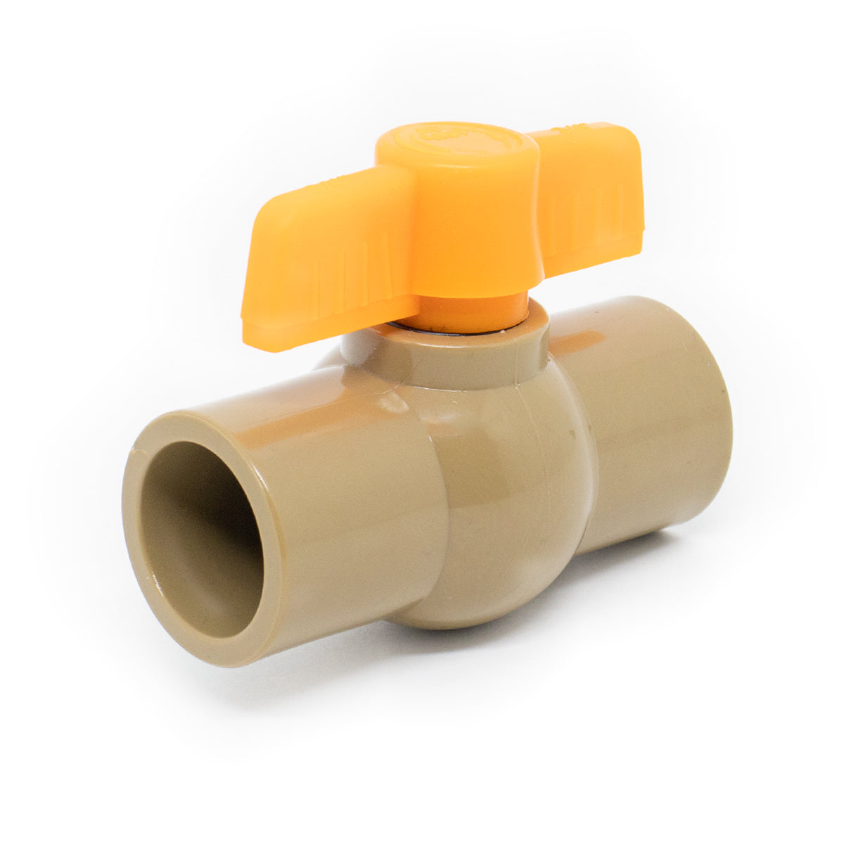 Registro Esfera PVC Soldável 3/4 25mm Kit com 6 unidades - Tradestar. Válvula de esfera em PVC bege com alavanca laranja para controle de fluxo em sistemas hidráulicos. Ideal para água potável, irrigação e outras aplicações.