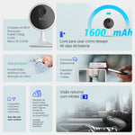 Câmera interna EZVIZ CB1 1080p Wi-Fi com bateria de 1600mAh, visão noturna, detecção de movimento e áudio bidirecional. Ideal para monitoramento residencial, com até 40 dias de bateria e compatibilidade com cartão microSD de 512GB. Possui função babá eletrônica e integração com nuvem EZVIZ.