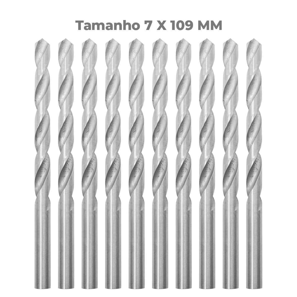 Broca em HSS Aço Rápido DIN 338 7x109MM Tradestar - Kit com 10 unidades, ideal para perfurações precisas em metal, madeira e plástico. Broca de alta qualidade, durável e eficiente para uso profissional e hobby.