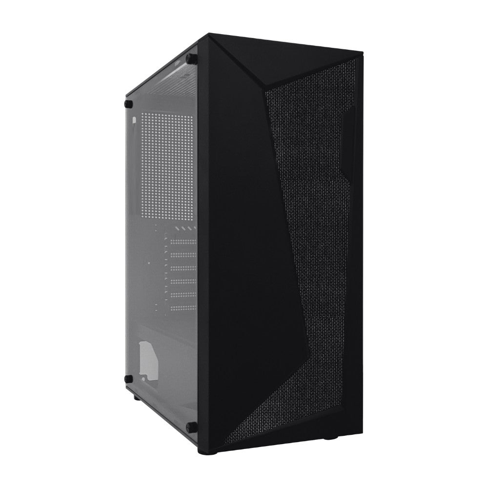 Gabinete Gamer Duex DX305M preto, Mid Tower com painel lateral de vidro temperado. Compatível com placas mãe mATX/ITX, ideal para gamers que buscam design e funcionalidade.