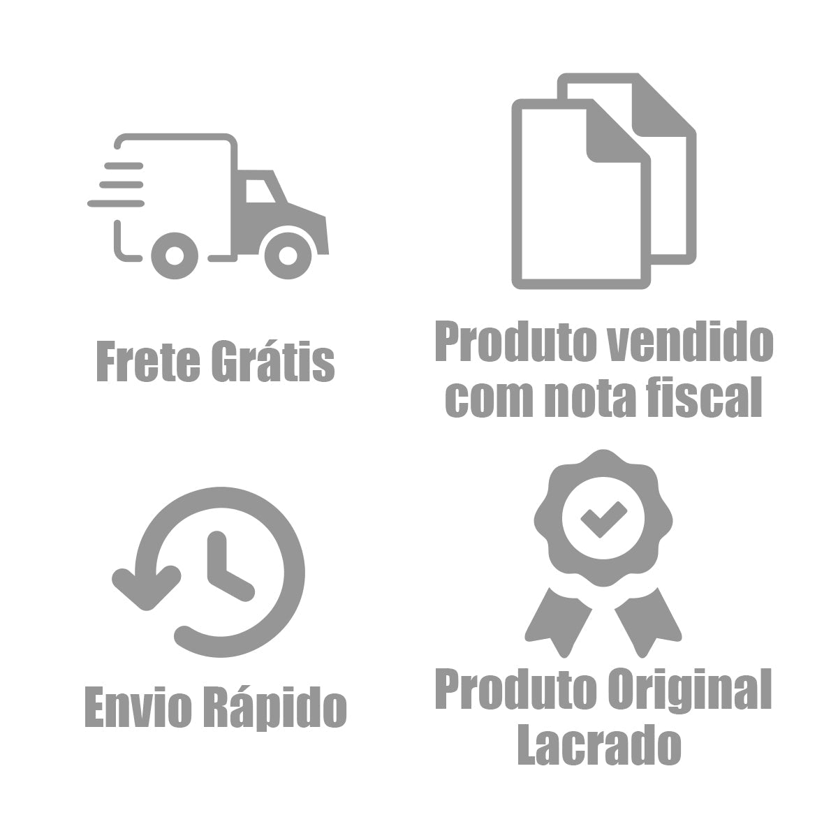 Imagem promocional com ícones de frete grátis, produto vendido com nota fiscal, envio rápido e produto original lacrado, destacando os benefícios da compra do Disco de Corte Fino Inox 4.1/2 X 1,0 Esmerilhadeira 100 Peças Tradestar.