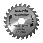 Disco de serra circular Videa 110mm 24 dentes Tradestar para madeira, MDF e compensados. Lâmina de metal duro para cortes precisos e duráveis. Ideal para marcenaria e projetos DIY.