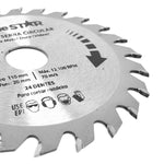Disco de serra circular Videa Tradestar 110x20mm com 24 dentes para cortes precisos em madeira, MDF e compensados. Lâmina de metal duro para maior durabilidade e cortes limpos. Ideal para marcenaria, carpintaria e projetos DIY. Compatível com serras circulares e de mármore. Recomenda-se o uso de EPI.