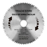 Disco de serra circular para madeira 110x20mm 72 dentes Tradestar. Lâmina de serra circular ideal para cortes precisos em madeira. Possui 72 dentes, diâmetro de 110mm e furo de 20mm. Garante cortes rápidos e eficientes. Use sempre EPI.