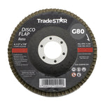 Disco de Desbaste Flap Reto Tradestar 4.1/2" (115mm) com grãos G40, G60, G80 e G120, ideal para desbaste e acabamento em aço inox, alumínio, metais ferrosos e não ferrosos. Disco abrasivo de óxido de alumínio para esmerilhadeiras angulares.