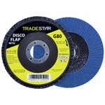 Disco de Lixa Flap Reto Tradestar 4.1/2 Grão 80 para Lixadeira - Ideal para desbaste em aço inox, alumínio e metais ferrosos. Compatível com esmerilhadeiras angulares. Ferramenta de alta performance para lixamento e acabamento.