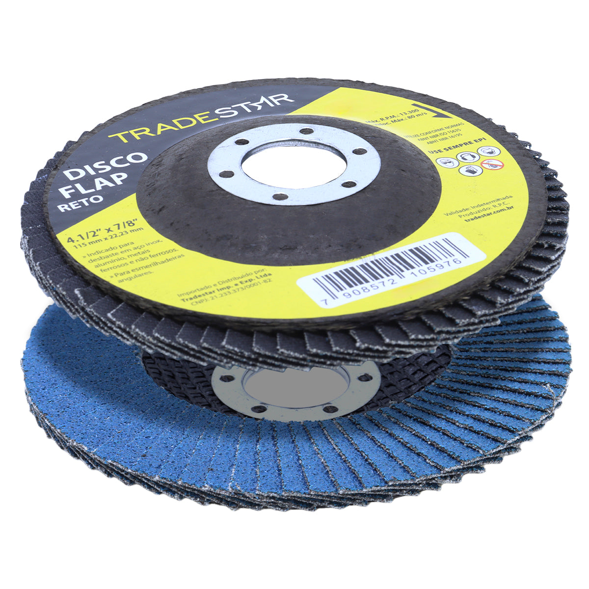 Disco de Lixa Flap Reto Tradestar 4.1/2 Grão 80 para Lixadeira - Ideal para desbaste em aço inox, alumínio e metais ferrosos. Proporciona acabamento uniforme e durabilidade superior. Compatível com lixadeiras angulares.