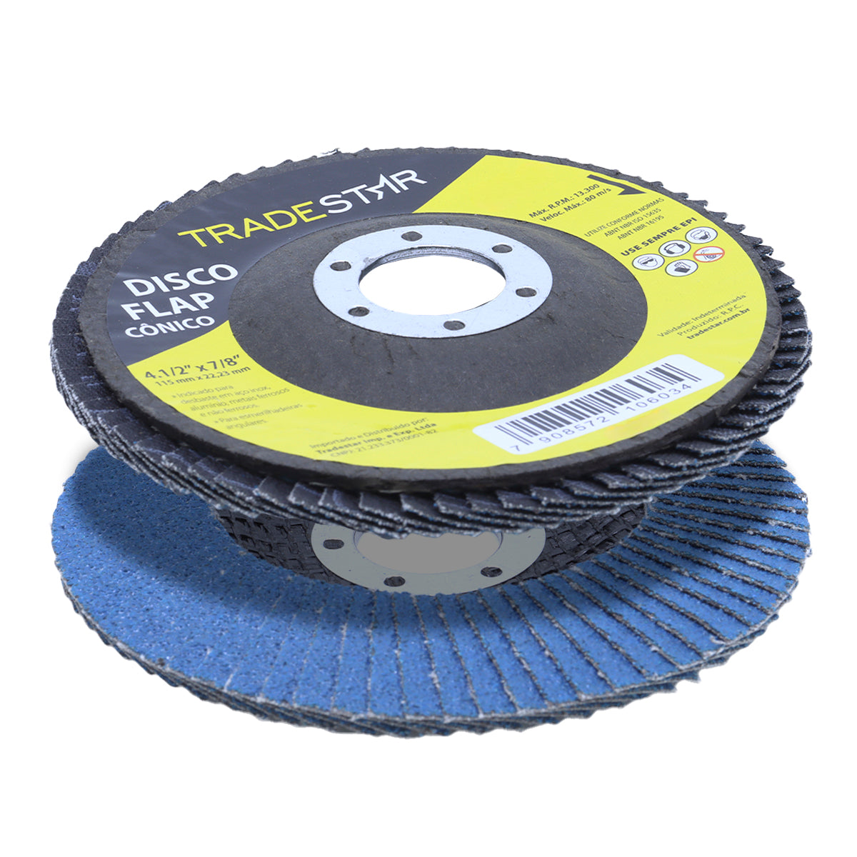 Disco de Lixa Flap Tradestar 4.1/2 Grão 100 para Lixadeira - Ideal para lixamento médio em aço inox, alumínio e metais ferrosos. Proporciona acabamento uniforme e durabilidade superior. Compatível com esmerilhadeiras angulares.