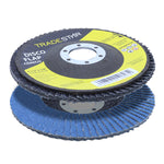 Disco de Lixa Flap Tradestar 4.1/2 Grão 100 para Lixadeira - Ideal para lixamento médio em aço inox, alumínio e metais ferrosos. Proporciona acabamento uniforme e durabilidade superior. Compatível com esmerilhadeiras angulares.