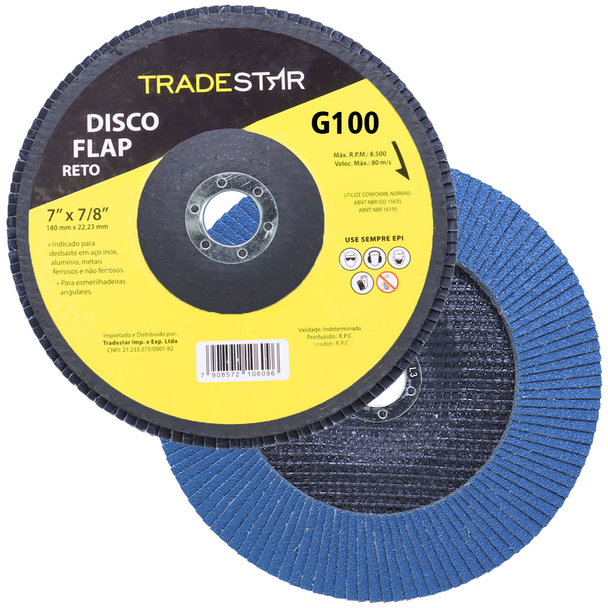 Disco de Lixa Flap 7 Polegadas Grão 100 Tradestar para Lixadeira - Ideal para desbaste em aço inox, alumínio e metais ferrosos. Proporciona acabamento uniforme em esmerilhadeiras angulares. Ferramenta de alta performance para uso profissional e doméstico.