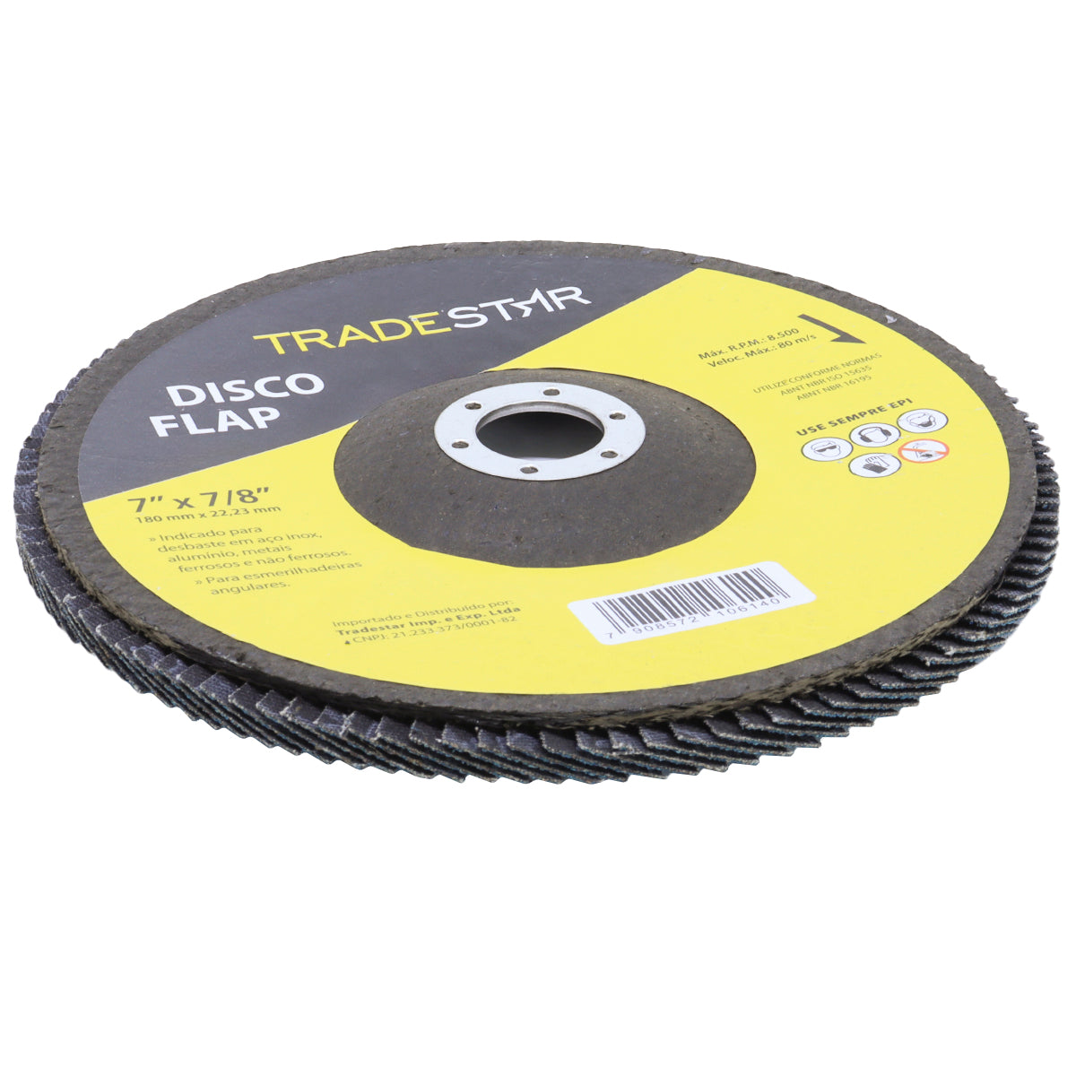 Disco de Lixa Flap 7 Polegadas Grão 100 Tradestar para Lixadeira - Ideal para desbaste em aço inox, alumínio e metais ferrosos. Compatível com esmerilhadeiras angulares. Ferramenta de alta performance para acabamento suave e uniforme.