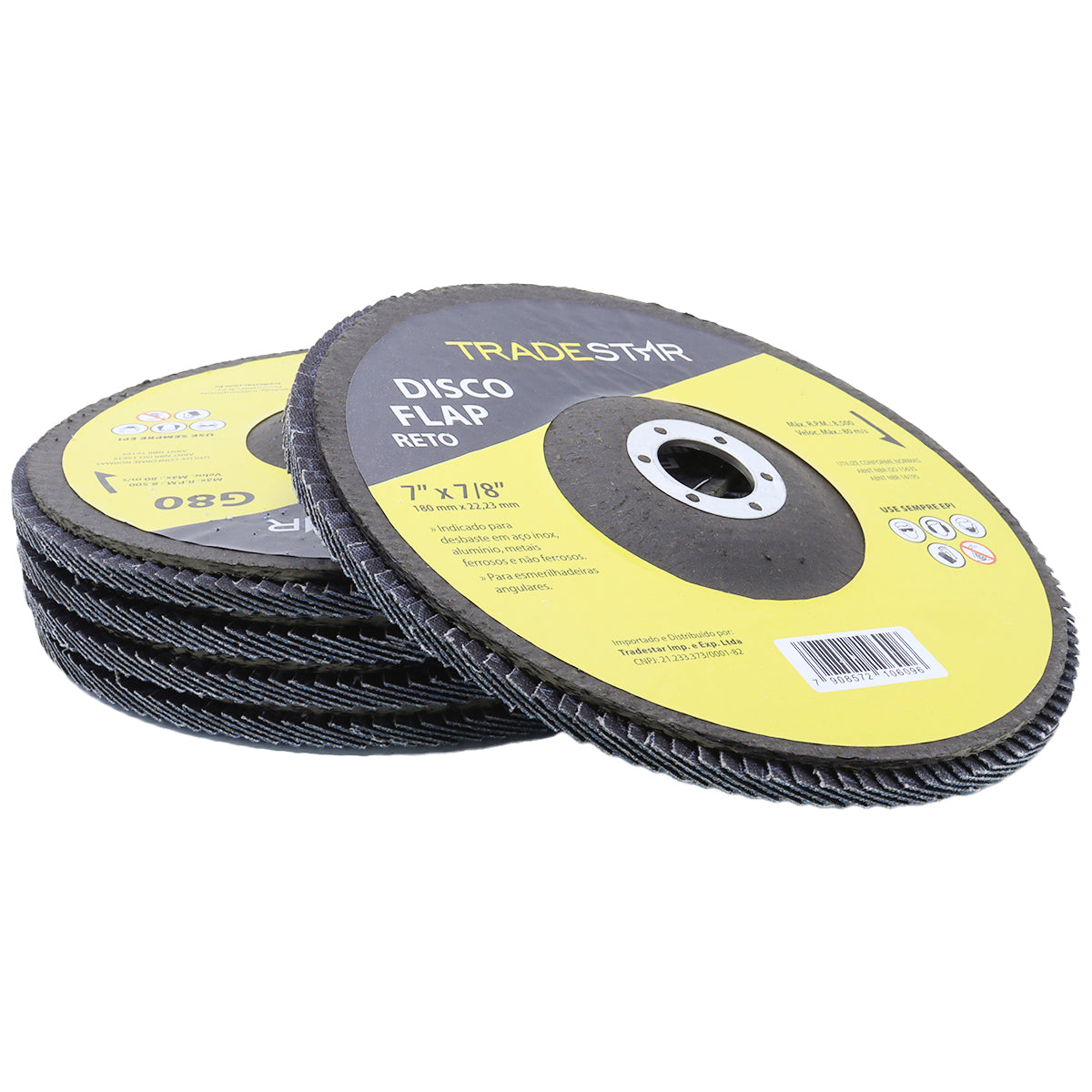Disco de Lixa Flap 7 Polegadas Grão 100 Tradestar para Lixadeira - Ideal para desbaste em aço inox, alumínio e metais. Proporciona acabamento uniforme e durabilidade superior. Compatível com lixadeiras angulares.