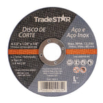 Disco de corte fino para inox 4.1/2 x 1,0 mm Tradestar. Ideal para esmerilhadeira, cortes precisos em aço inox e outros metais. Disco abrasivo reforçado, 2 telas, alta performance. Diâmetro 115mm, furo 22,23mm. Ferramenta para serralheria e uso geral.