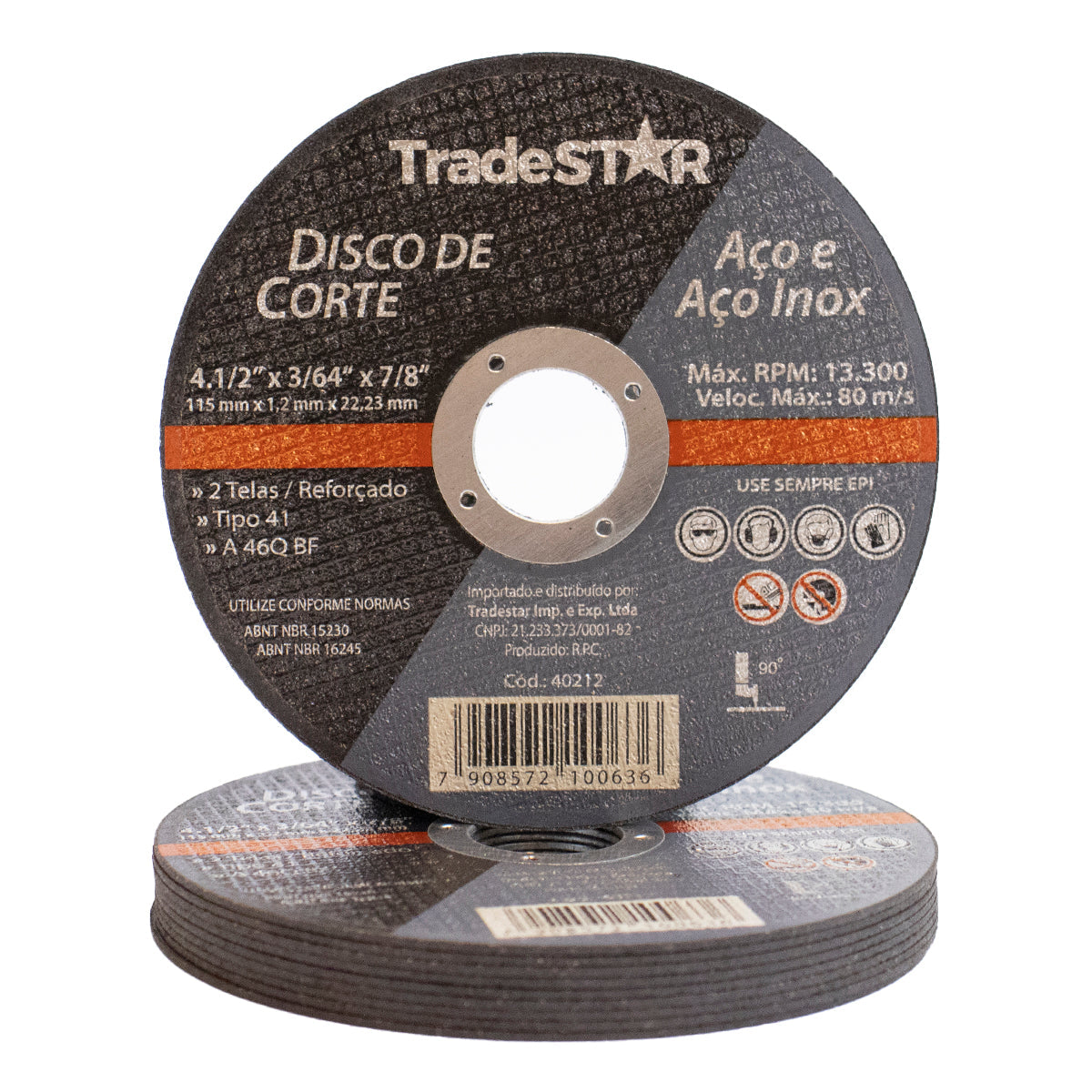 Disco de Corte Metal 4.1/2" Tradestar para esmerilhadeira, ideal para corte de aço e aço inox. Disco abrasivo fino, 115x1,2mm, reforçado e de alta performance para cortes precisos em metal. Ferramenta essencial para serralheria e metalurgia.