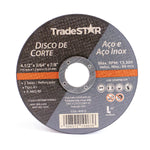 Disco de Corte Metal 4.1/2" 115x1,2 mm Esmerilhadeira Tradestar para aço e aço inox, ideal para cortes precisos em metais. Disco abrasivo fino, reforçado com 2 telas, tipo 41, com furo de 7/8" (22,23 mm). Ferramenta Tradestar para esmerilhadeiras, corte rápido e eficiente.