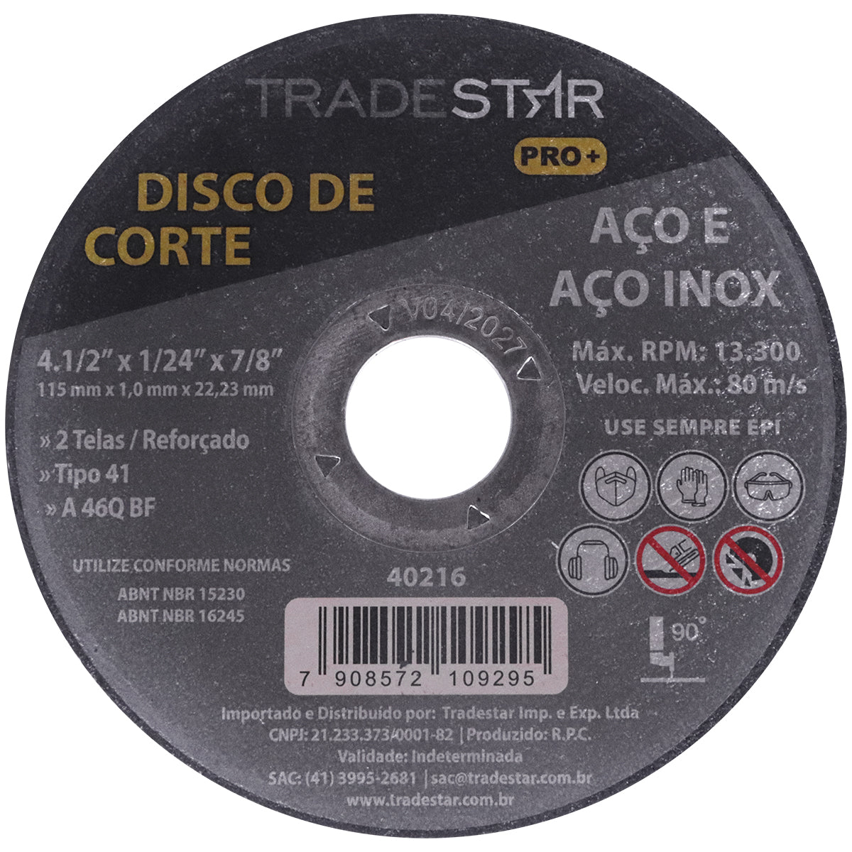 Disco de corte Tradestar Pro para aço e aço inox 115x1,0x22,23mm, ideal para esmerilhadeiras, cortes precisos e rápidos em metal. Ferramenta para serralheria, construção civil e oficinas.