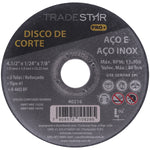 Disco de corte Tradestar Pro para aço e aço inox 115x1,0x22,23mm, ideal para esmerilhadeiras, cortes precisos e rápidos em metal. Ferramenta para serralheria, construção civil e oficinas.