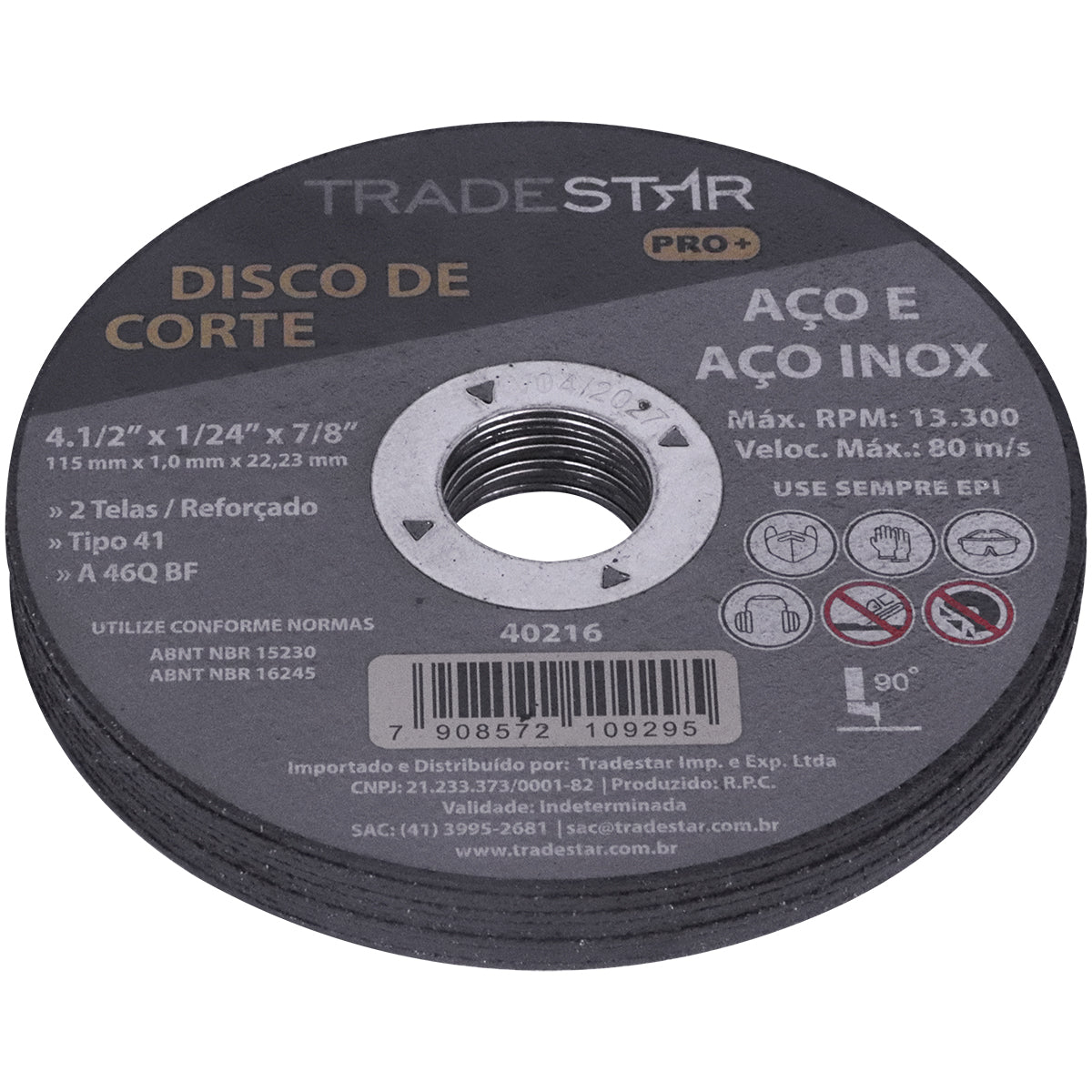 Disco de corte Tradestar Pro para aço e aço inox 115x1,0x22,23mm. Ideal para cortes precisos em metal, utilizado por funileiros, serralheiros e na construção civil. Disco reforçado, com 2 telas, alta durabilidade e compatível com esmerilhadeiras angulares.