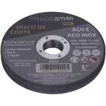 Disco de corte Tradestar Pro para aço e aço inox 115x1,0x22,23mm. Ideal para cortes precisos em metal, utilizado por funileiros, serralheiros e na construção civil. Disco reforçado, com 2 telas, alta durabilidade e compatível com esmerilhadeiras angulares.