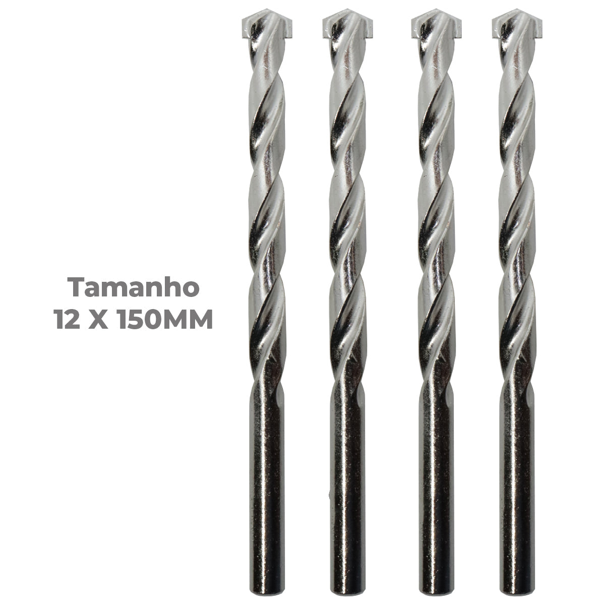 Broca para concreto 12x150mm com ponta de metal duro, ideal para furadeira. Kit com 50 unidades. Ferramenta Tradestar para perfurações em concreto, pedra e alvenaria. Diâmetro de 12mm e comprimento de 150mm. Broca helicoidal para corte preciso.