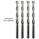 Broca para concreto 12x150mm com ponta de metal duro, ideal para furadeira. Kit com 50 unidades. Ferramenta Tradestar para perfurações em concreto, pedra e alvenaria. Diâmetro de 12mm e comprimento de 150mm. Broca helicoidal para corte preciso.