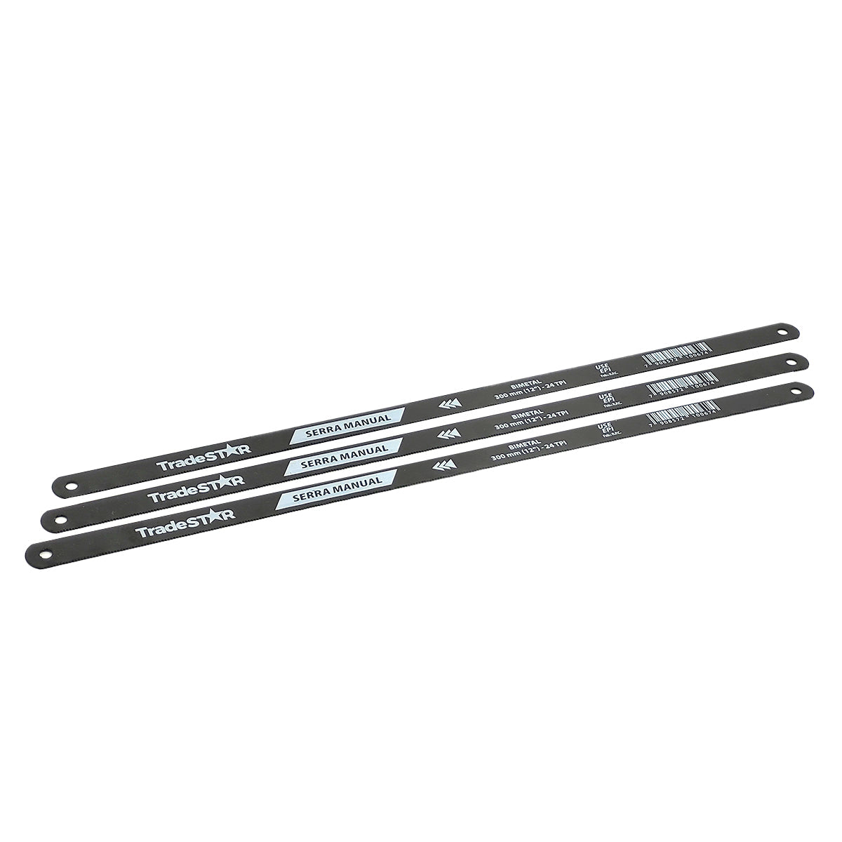 Serrinha Manual Lâmina de Serra Aço Bimetal 24 Dentes 30cm - Lâminas de serra bimetálicas TradeSTAR para cortes precisos em madeira, metal e plástico. 300mm, 24 TPI, ideal para serras de arco manuais.