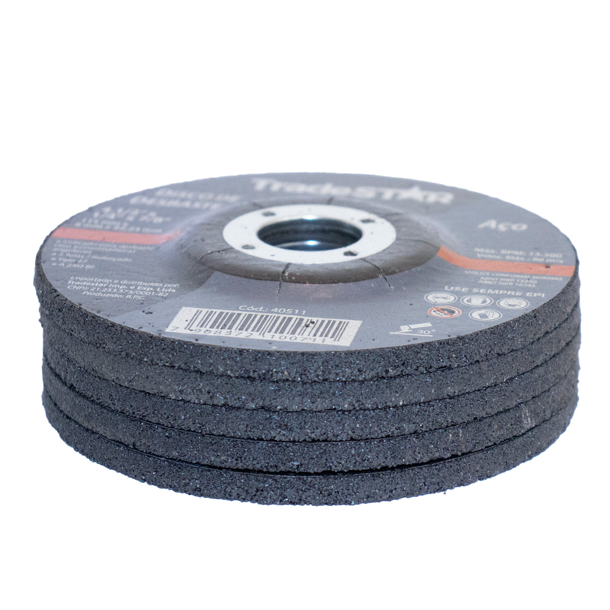 Disco de Desbaste para Metais Aço 4.1/2" 115x6mm Tradestar - Ideal para desbaste de aço, rebarbas e nivelamento em metais ferrosos e não ferrosos. Rebolo abrasivo de óxido de alumínio, uso profissional e DIY.
