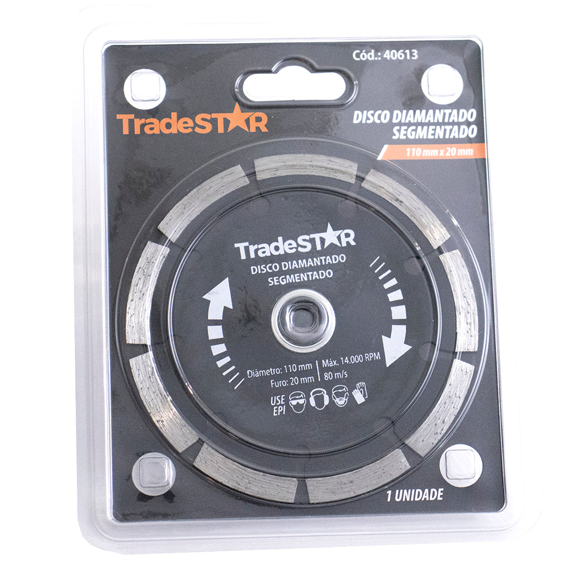 Disco de Corte para Alvenaria Segmentado 110x20mm Tradestar - Ideal para cortes a seco em telhas, tijolos, alvenaria e concreto. Disco diamantado segmentado para maior eficiência e durabilidade. Ferramenta essencial para construção civil.