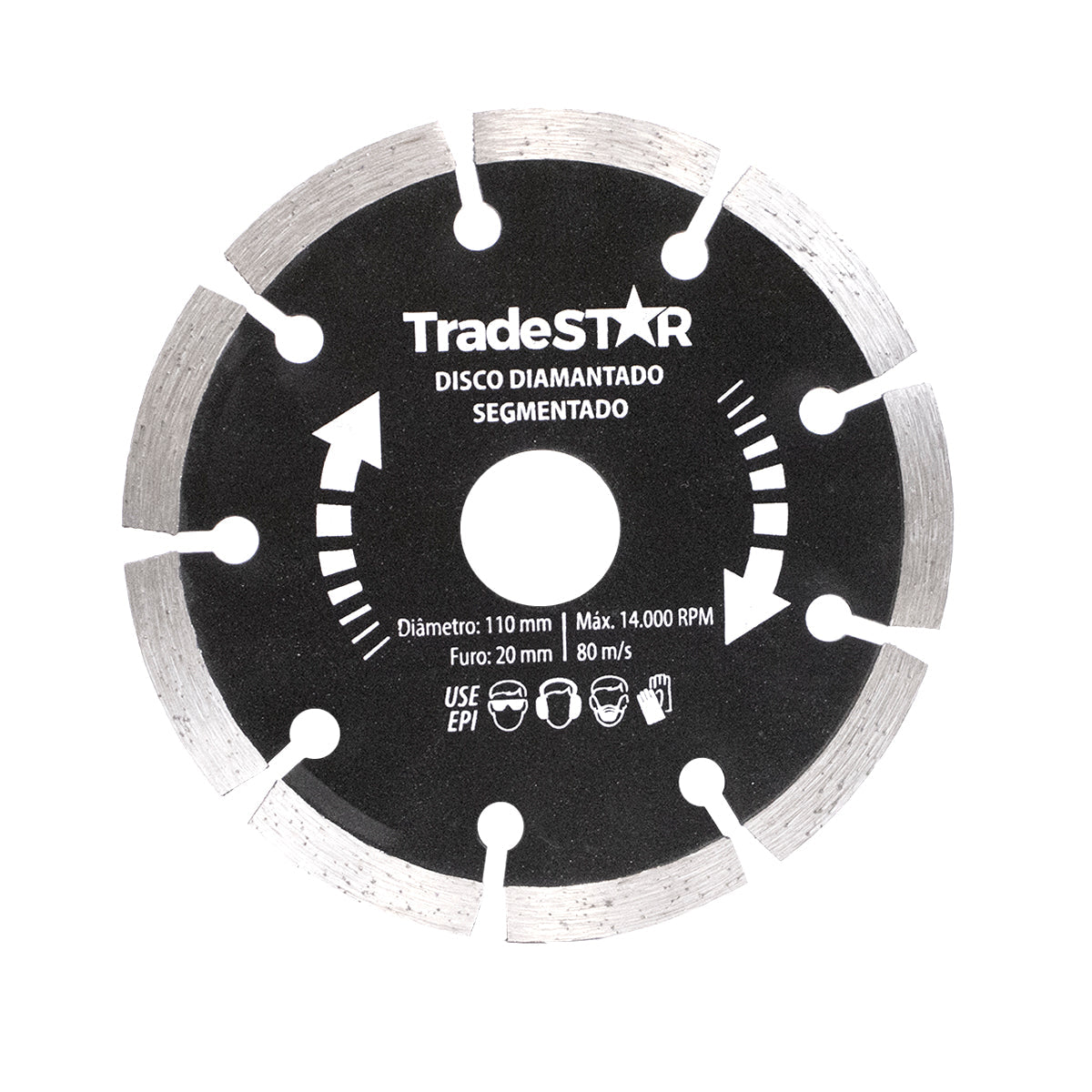 Disco de Corte para Alvenaria Segmentado 110x20mm Tradestar - Disco diamantado segmentado para cortes a seco em telhas, tijolos, alvenaria e concreto. Ideal para serras mármore. Alta durabilidade e cortes precisos. Marca Tradestar.