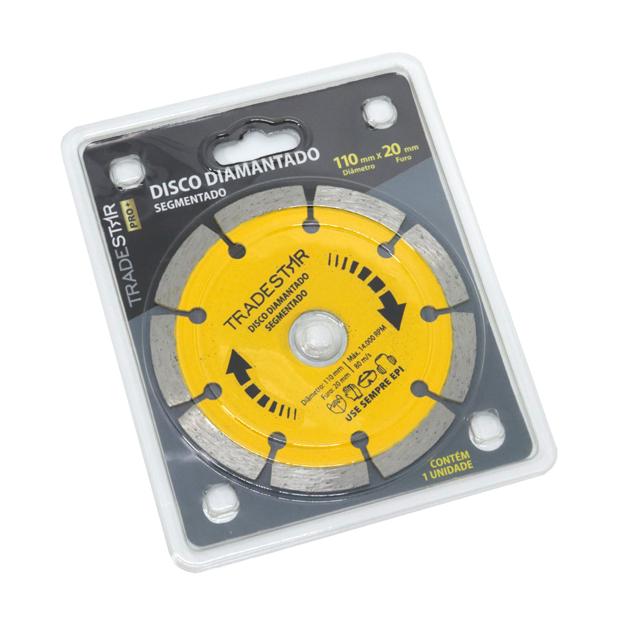 Disco de Corte Diamantado Segmentado 110mm 4" Tradestar para concreto. Ideal para cortes precisos em materiais como concreto, tijolos e cerâmica. Ferramenta profissional com alta durabilidade e desempenho superior. Corte a seco. Inclui 1 unidade.