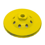 Rebolo diamantado segmentado 115mm M14 Tradestar amarelo para desbaste de concreto, granito e mármore, compatível com serra mármore e esmerilhadeira angular. Ferramenta para construção civil, reformas e marmorarias.