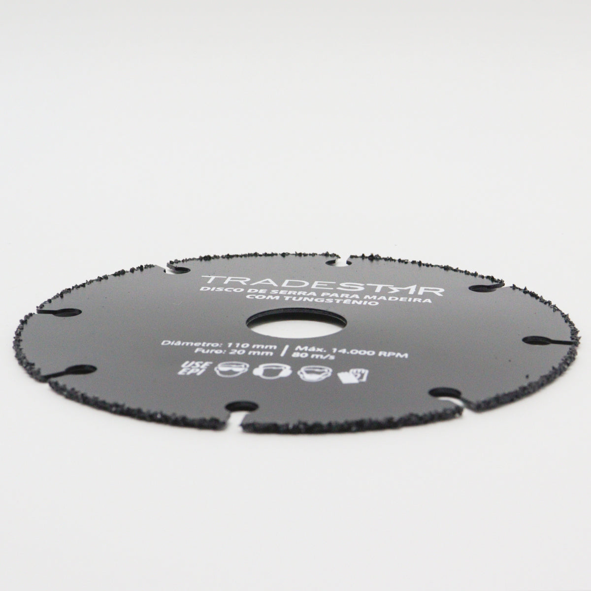 Disco de corte segmentado 110x20mm Tradestar para madeira com revestimento de carbeto de tungstênio. Ideal para cortes precisos em madeira, taipas, caibros e materiais com pregos. Lâmina de serra para uso profissional e doméstico, compatível com serras mármore. Garante cortes rápidos, duráveis e com ótimo acabamento.