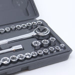Jogo de Soquetes Sextavados Chave Catraca 40 peças Tradestar em estojo organizador. Ferramenta ideal para mecânica automotiva, reparos e manutenção. Inclui soquetes de diversos tamanhos, chave catraca e acessórios.