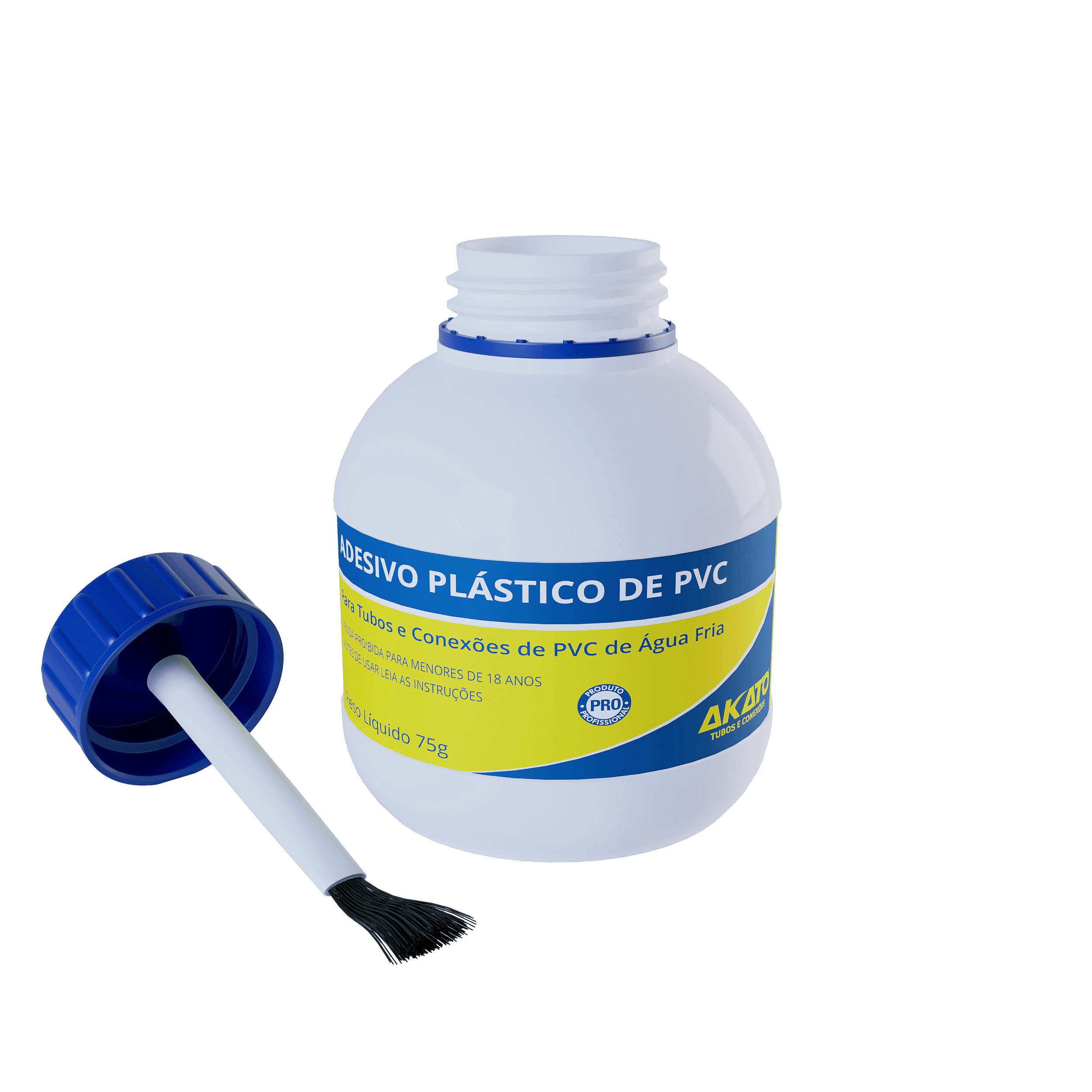 Cola adesivo plástico PVC Akato em frasco com pincel de 75g, ideal para tubos e conexões de água fria. Adesivo de alta qualidade para projetos de PVC, com aplicação precisa e fácil. Produto original, novo e com garantia.