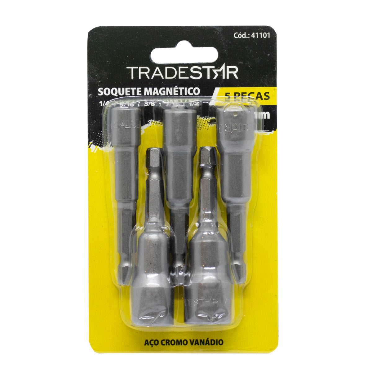 Jogo de Bits Soquetes Canhão Magnético 5 peças Cromo Vanádio Tradestar - Ferramenta para parafusar e soltar parafusos com encaixe de 1/4, ideal para trabalhos de precisão e locais de difícil acesso.