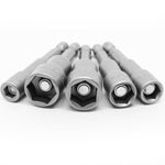 Jogo de Bits Soquetes Canhão Magnético 5 peças Cromo Vanádio - Ferramenta para reparos, montagem e manutenção. Soquetes magnéticos com medidas 6mm, 8mm, 10mm, 12mm e 13mm, encaixe 1/4 e 65mm de comprimento. Ideal para parafusos sextavados, porcas e locais de difícil acesso.