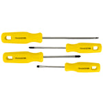 Jogo de Chaves Fenda e Philips 4 peças Tradestar em Aço Cromo Vanádio, com cabos ergonômicos amarelos. Kit com 2 chaves de fenda e 2 chaves Phillips, ideal para apertar e desapertar parafusos. Ferramenta manual essencial para profissionais e entusiastas.