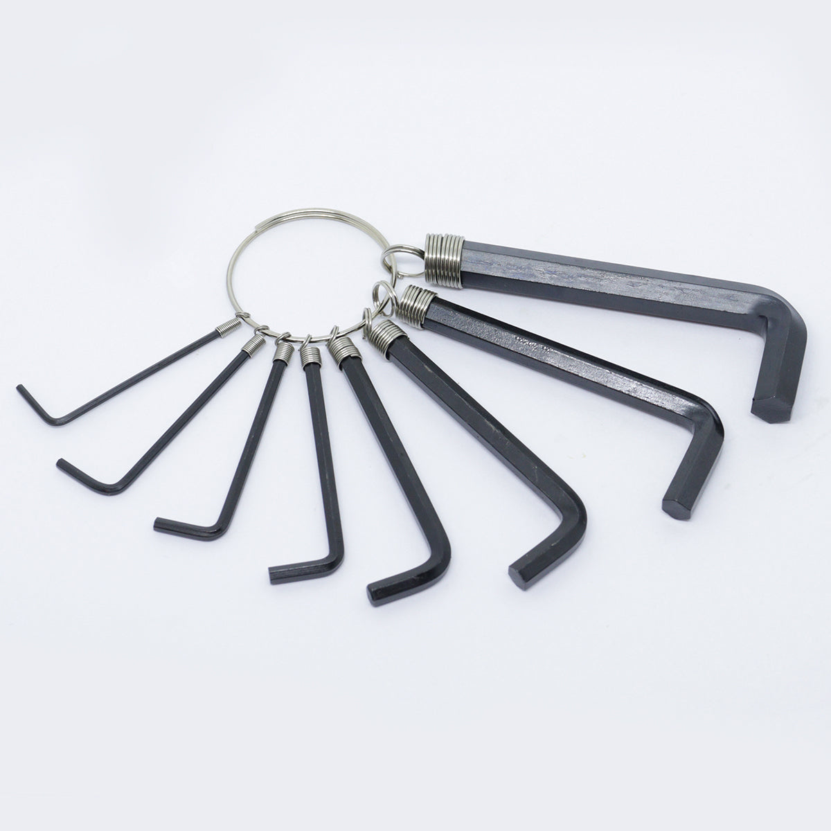 Jogo de Chave Allen 8 Peças em Aço Carbono com Chaveiro - Ferramenta essencial para mecânicos, montadores e hobistas. Conjunto completo com 8 tamanhos diferentes, design resistente e portátil. Ideal para parafusos de móveis, bicicletas e eletrodomésticos. Inclui argola de chaveiro para organização.
