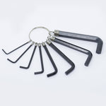 Jogo de Chave Allen 8 Peças em Aço Carbono com Chaveiro - Ferramenta essencial para mecânicos, montadores e hobistas. Conjunto completo com 8 tamanhos diferentes, design resistente e portátil. Ideal para parafusos de móveis, bicicletas e eletrodomésticos. Inclui argola de chaveiro para organização.
