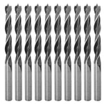 Brocas para madeira Tradestar 8x100mm de aço carbono com 3 pontas, conjunto com 50 unidades. Ferramenta ideal para perfurações precisas em madeira, com design helicoidal para remoção eficiente de resíduos e pontas afiadas para facilitar o corte. Ideal para carpinteiros, mecânicos e hobbistas.