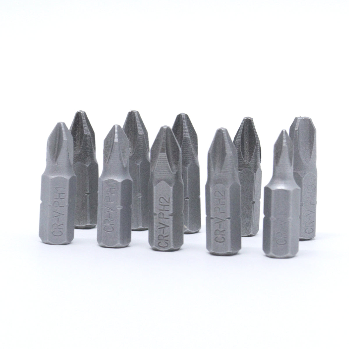 Jogo de Bits Mini Ponteira 1/4 Philips Aço Carbono Tradestar com 10 peças, mostrando as pontas PH00, PH01, PH02 e PH03 para parafusadeiras. Kit de ferramentas ideal para eletrônica, móveis e manutenção.