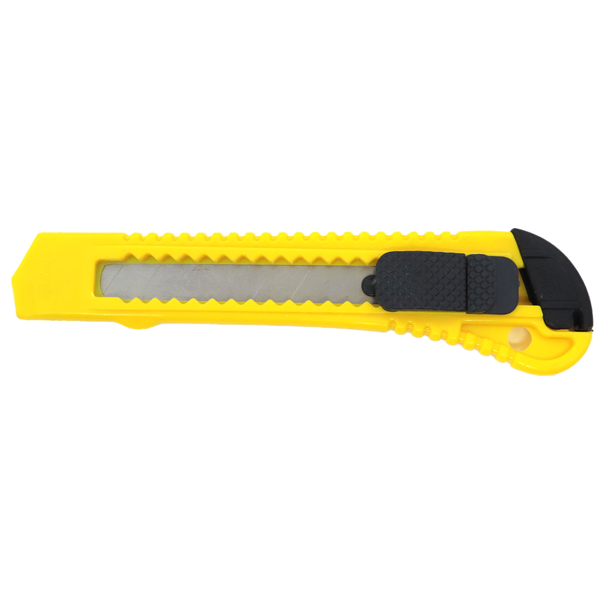 Estilete Largo Plástico Lâmina 18MM Tradestar amarelo com trava de segurança, ideal para cortes precisos em papel, papelão, tecido e plástico. Ferramenta multiuso para escritório, artesanato e projetos DIY. Compre na JJC Ferramentas com envio imediato.