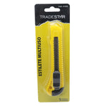 Estilete Largo Plástico Lâmina 18MM Tradestar com trava de segurança, ideal para cortes precisos em papel, papelão, tecido e plástico. Ferramenta multiuso para escritório, artesanato e projetos DIY. Cabo ergonômico e lâmina retrátil para segurança. Compre na JJC Ferramentas com envio imediato.