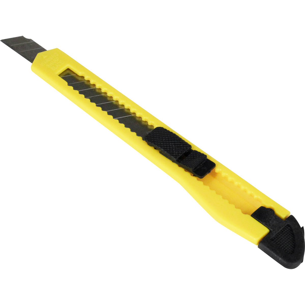Estilete Slim Plástico Trava Segurança Lâmina 9MM Tradestar - Estilete amarelo com lâmina retrátil para cortes precisos em papel, papelão e outros materiais. Ideal para artesanato, escritório e projetos DIY. Possui trava de segurança e design ergonômico.