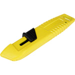 Estilete Automático Autorretrátil Trapezoidal 18MM amarelo, ideal para cortar papel, papelão, tecidos e plásticos. Possui lâmina de alta qualidade, mecanismo de segurança e design ergonômico para uso profissional e doméstico. Ferramenta versátil e durável para diversas aplicações.