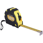Trena métrica 10m x 25mm emborrachada Tradestar com 3 travas, ideal para medições precisas em construção, carpintaria e marcenaria. Ferramenta durável e resistente com presilha para cinto.