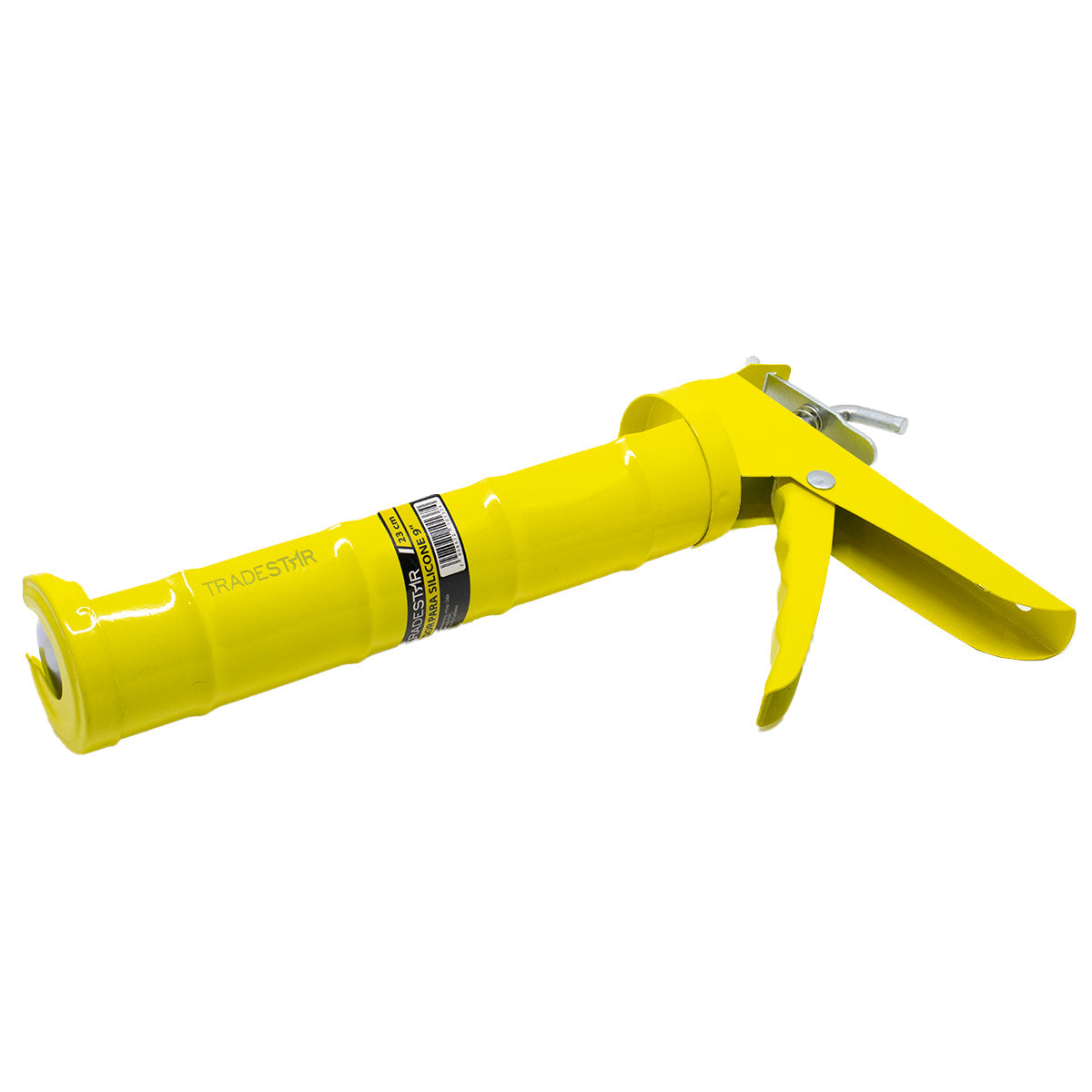 Aplicador de Silicone Pistola Profissional 9" 23cm Reforçado Tradestar amarelo, ideal para aplicação precisa de silicone e selantes em projetos de construção e DIY. Ferramenta robusta e durável para vedação e calafetagem.