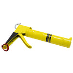 Aplicador de Silicone Pistola Profissional 9" 23cm Tradestar amarelo, reforçado, ideal para aplicação precisa de silicone e selantes em projetos de vedação e construção. Ferramenta robusta para uso profissional e DIY.