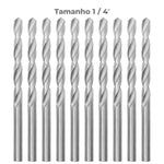Kit com 120 brocas em HSS aço rápido DIN 338, diversas medidas, incluindo 1/4". Ferramentas de alta performance para perfuração em aço, metal e outros materiais. Ideal para uso profissional e hobby.