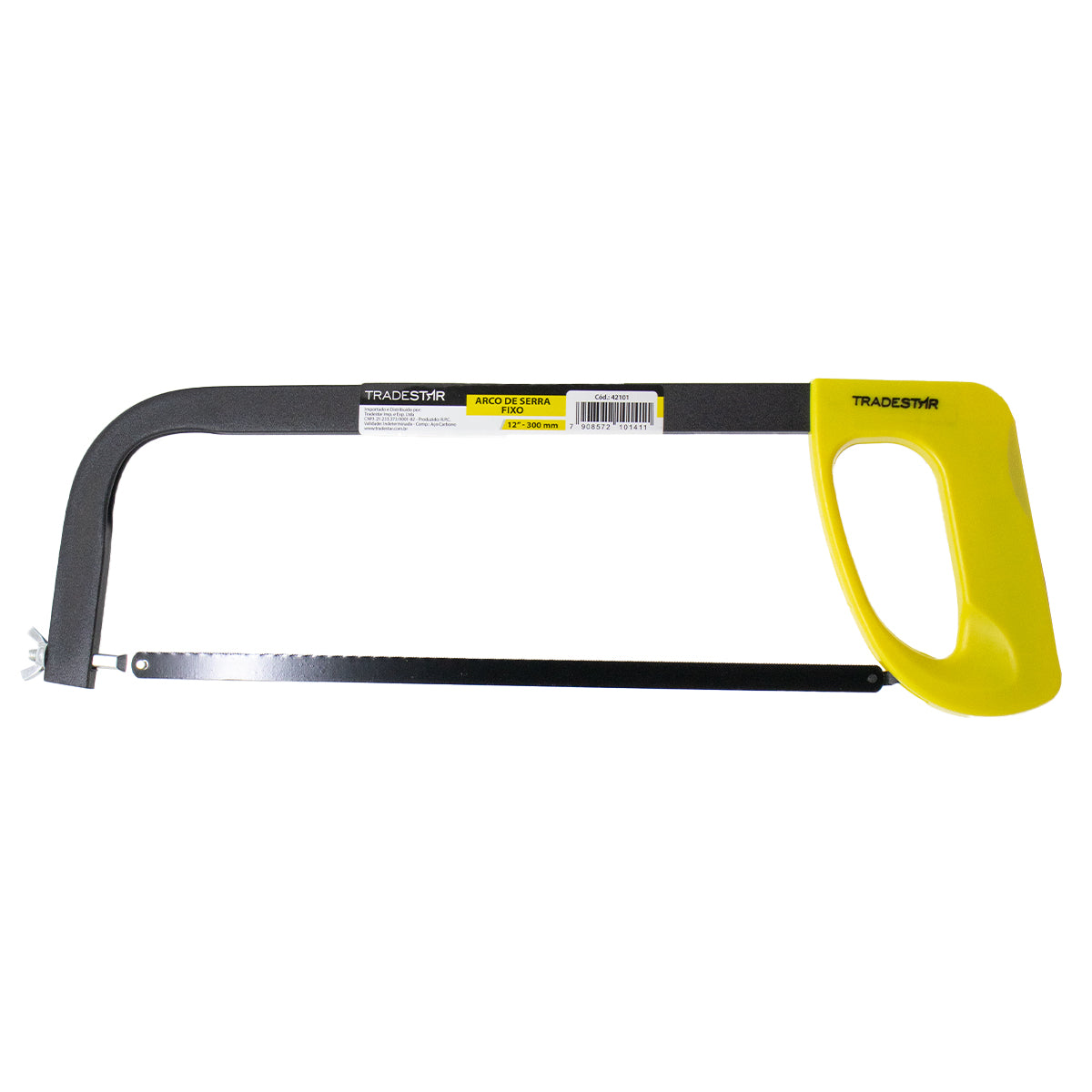 Arco de Serra Fixo para Serrinha Tradestar com cabo plástico amarelo de 12 polegadas (30 cm). Ferramenta manual para cortes precisos em metais, plásticos e madeira leve. Ideal para serralheiros, marceneiros, encanadores e projetos DIY. Acompanha lâmina substituível.